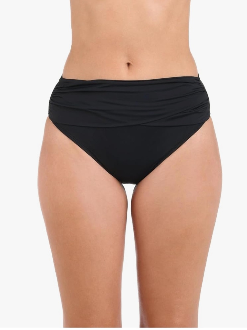 La Blanca Black Ruched Mid-Rise Bikini Bottom
